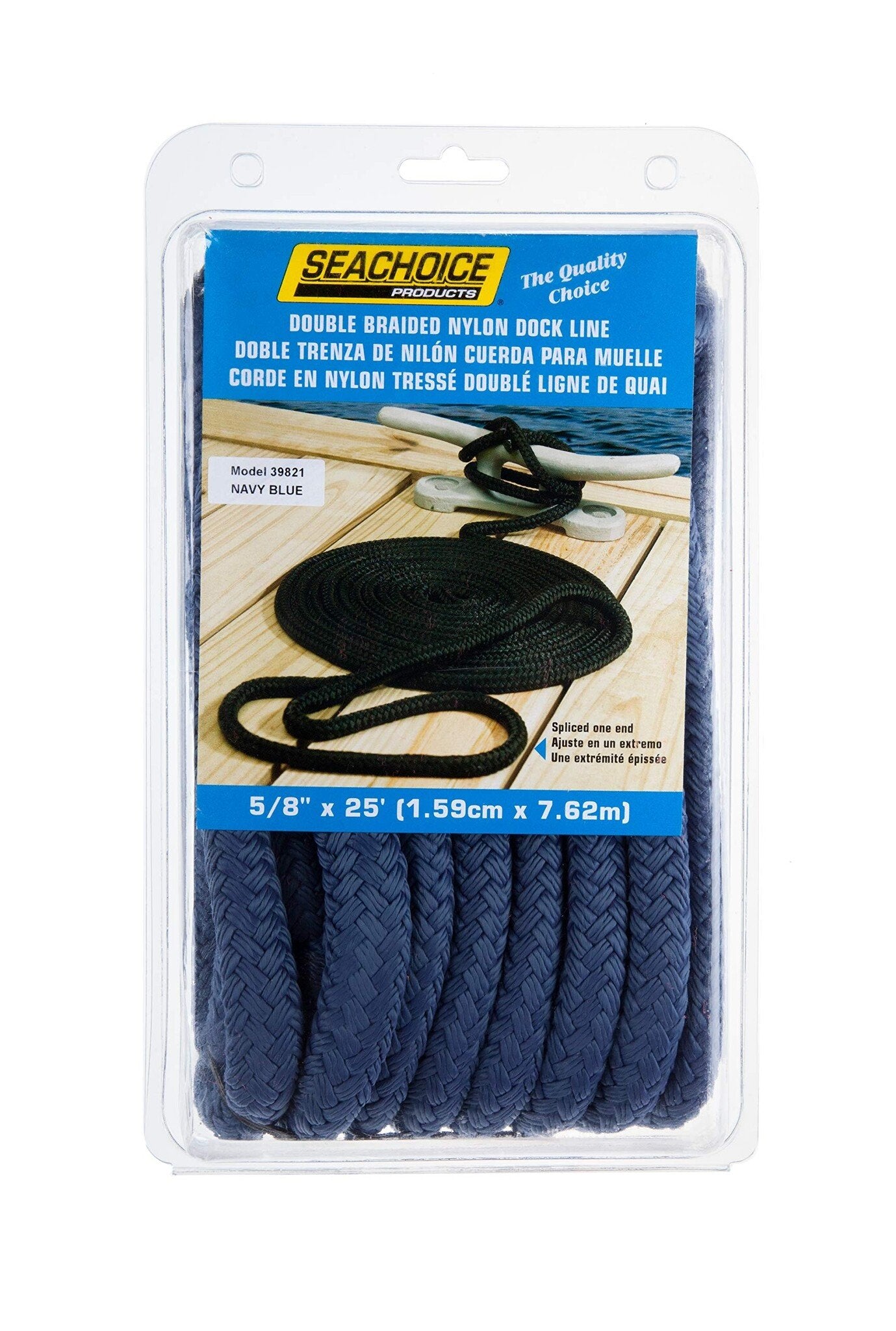 SEACHOICE - DOUBLE BRAID NYLON DOCK LINE NAVY 5/8" x 25'