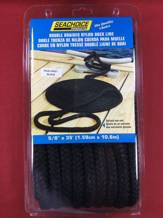 Seachoice 50-40421 - Double Braid Nylon Dock Line, Black