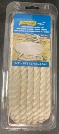 Seachoice 42551 - 3-Strand. Twisted, Nylon Dock Line, White, 1/2''x15'