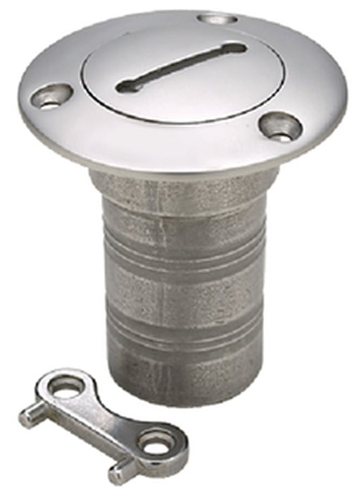 SEACHOICE - 50-32251 STAINLESS STEEL DECK FILL WITH CAP(CHAIN TETHER) For 1-1/2" HOSE