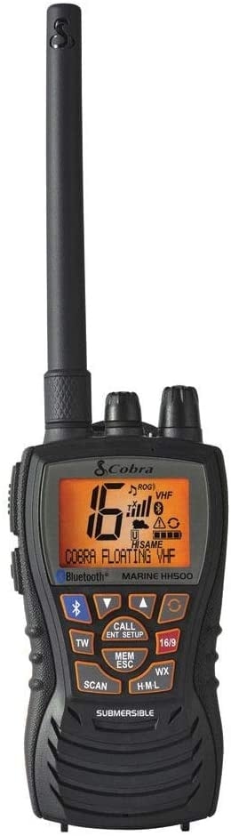 Cobra Marine 143-MRHH500FLTBT - 6 Watt Floating Handheld VHF Radio with Bluetooth Wireless Technology &amp; Rewind-Say-Again