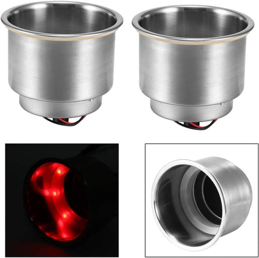 SEACHOICE - STAINLESS STEEL RECESSED DRINK HOLDER WITH RED LED LIGHT 